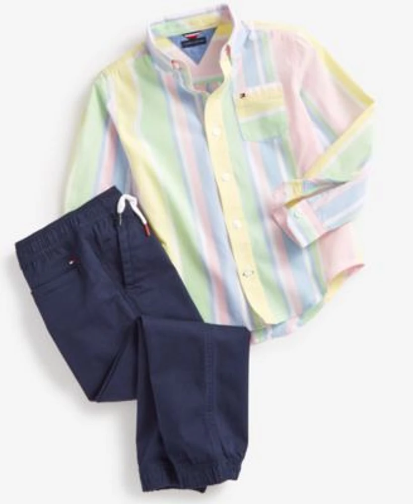 Tommy Hilfiger Toddler Little Boys Prep Stripe Shirt Clark Pull On Jogger Pants