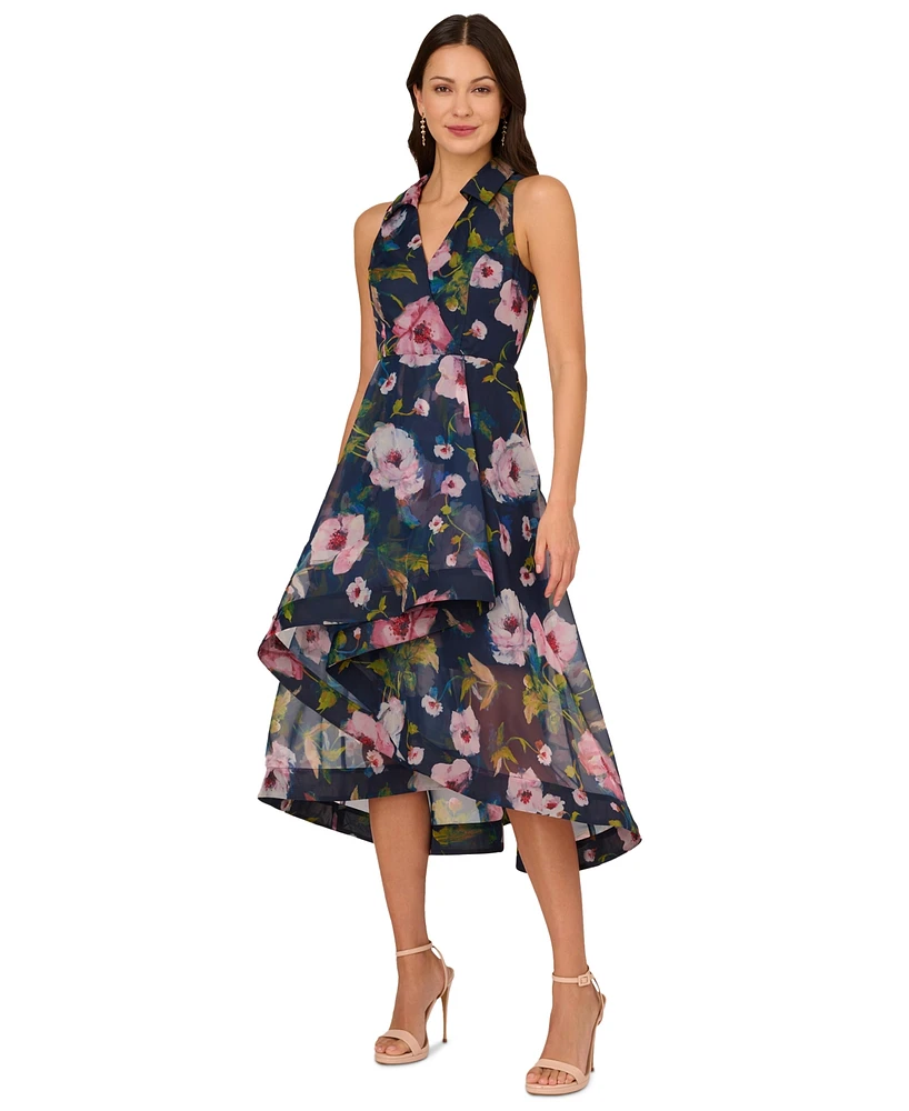 Adrianna Papell Women's Floral High-Low Organza Dress
