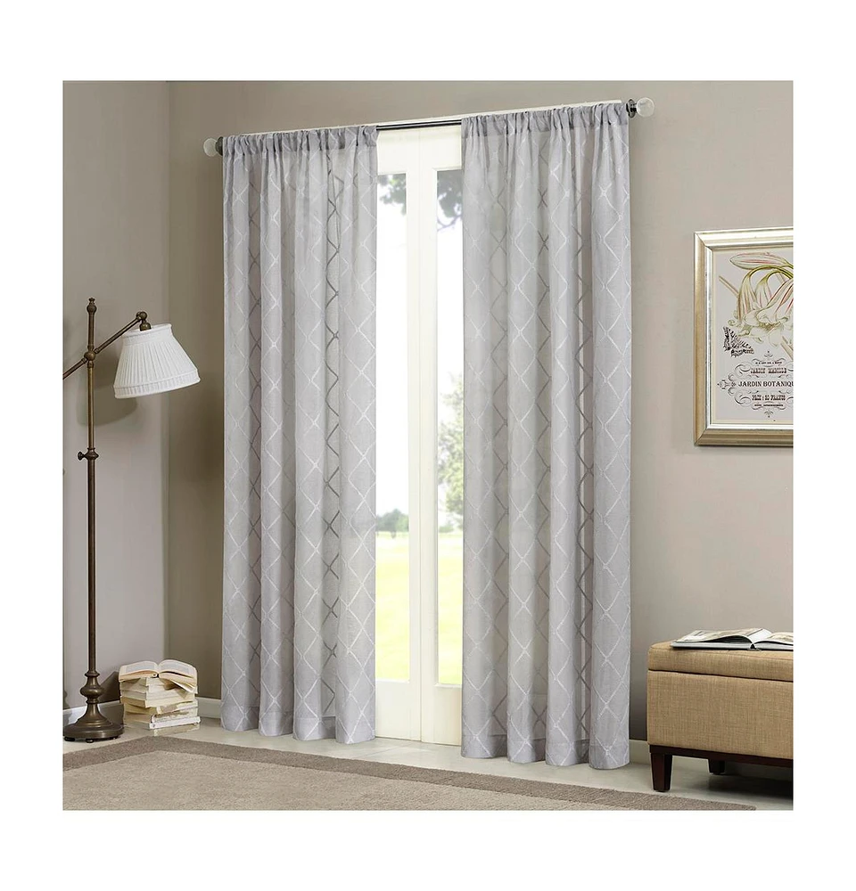 Irina Diamond Sheer Window Curtain, Grey sheer curtains 95 inches long Single Curtain, Width 50 curtains sheer for Bedroom and Living Room, Easy To Ha