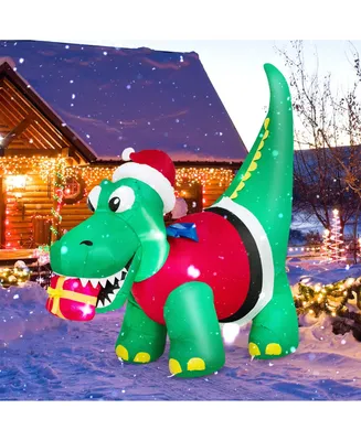 6FT Inflatable Christmas Dinosaur with Led Lights Gift Box & Blower Party Yard