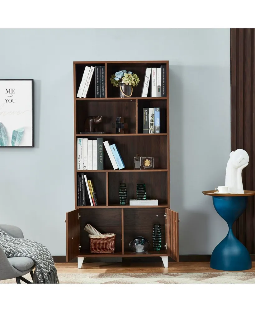 Simplie Fun Bookcase, Bookshelf, Walnut