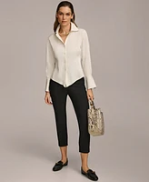 Donna Karan Women's Button Front Point Hem Top