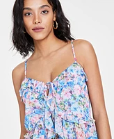 Bar Iii Women's Printed Ruffled Sleeveless Tank Top, Created for Macy's