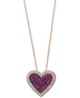Effy Ruby (3/8 ct. t.w.) & Diamond (1/3 ct. t.w.) Heart Halo Cluster 18" Pendant Necklace in 14k Rose Gold