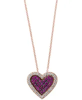 Effy Ruby (3/8 ct. t.w.) & Diamond (1/3 ct. t.w.) Heart Halo Cluster 18" Pendant Necklace in 14k Rose Gold