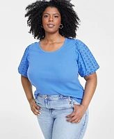 On 34th Trendy Plus Eyelet Elbow-Sleeve T-Shirt, Created for Macy's