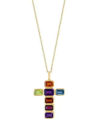 Effy Multi-Gemstone Cross 18" Pendant Necklace (5-1/4 ct. t.w.) in 14k Gold