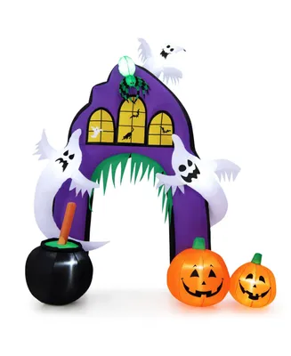 Slickblue 9 Feet Tall Halloween Inflatable Castle Archway Decor with Spider Ghosts and Built-in