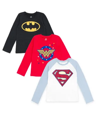 Dc Comics Justice League Batman Superman Wonder Woman Girls 3 Pack Long Sleeve T-Shirts Toddler Child
