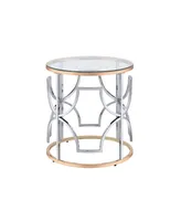 Furniture of America 23" Metal, Glass Camille Modern Round Glass Top End Table