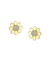 Bling Jewelry Tiny Petite Cz Cubic Zirconia Accent Dainty14K Yellow Gold Sunflower Daisy Flower Stud Earrings For Women Secure Clutch Screw back