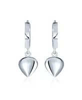 Bling Jewelry Delicate Sterling Silver Dangle Puff Heart Shaped Charm Huggie Hoop Earrings For Women For