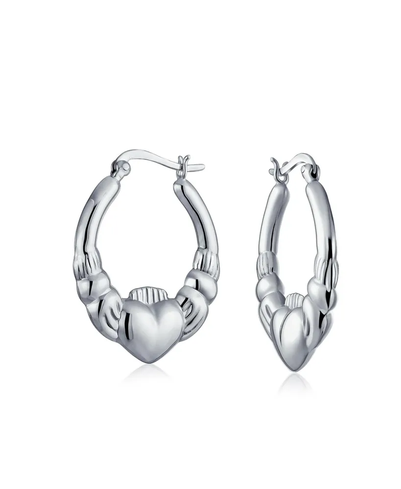 Bling Jewelry Bff Love Lightweight Heart Celtic Irish Friendship Claddagh Hoop Earrings Sterling Silver 1 Inch Diameter