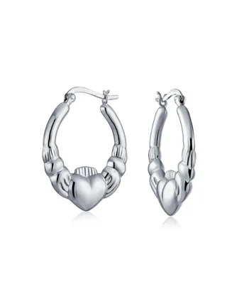 Bling Jewelry Bff Love Lightweight Heart Celtic Irish Friendship Claddagh Hoop Earrings Sterling Silver 1 Inch Diameter