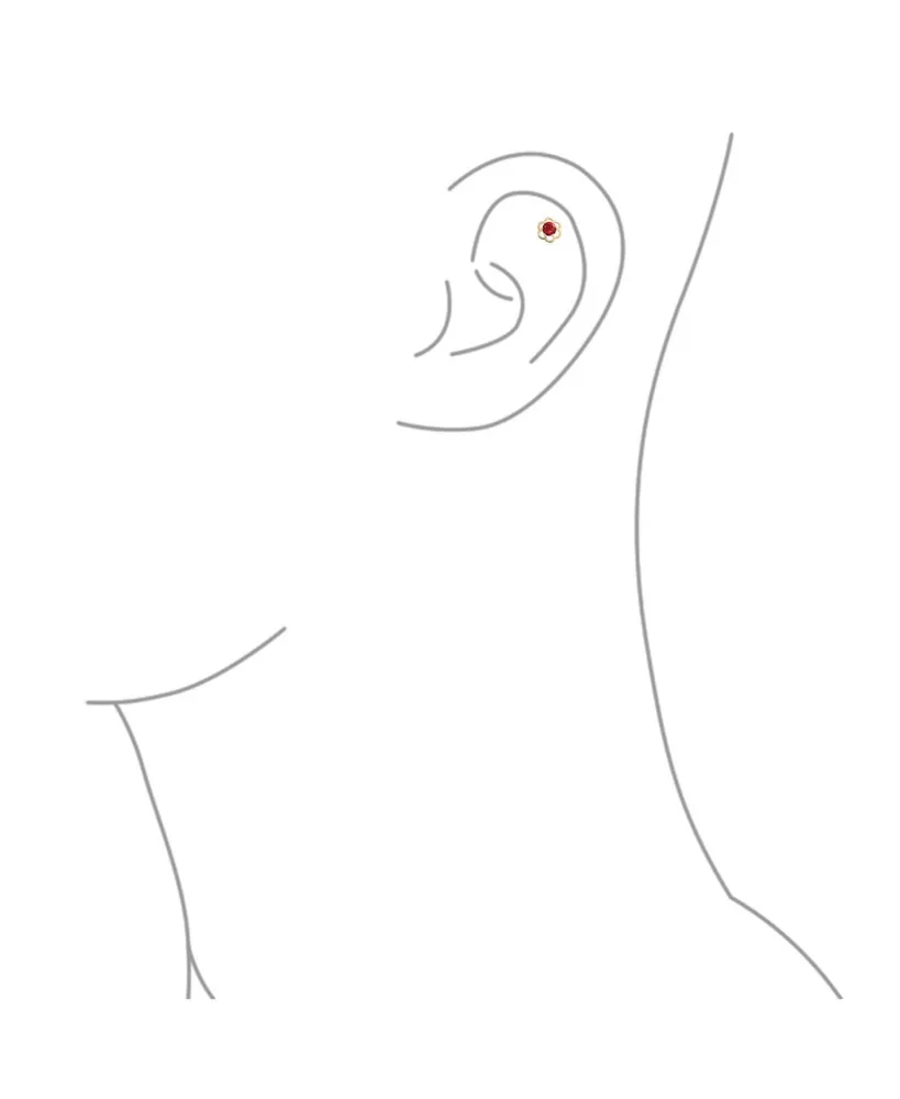 Red Cubic Zirconia Helix Cartilage Ear Lobe Piercing Daith Cz Flower 1 Piece Stud Earring For Women Teen Real 14K Gold Screw back 4MM