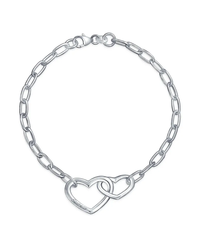 Bling Jewelry Couples Bff Sisters Intertwined Chain Link Charm Interlocking Open Hearts Bracelet For Women Sterling Silver 7 Inch