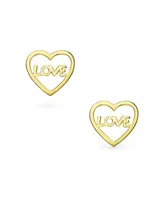 Petite Minimalist Real 14K Yellow Gold Word Symbol Of Love Heart Shape Stud Earring For Women Teen Girlfriend Secure Screw back