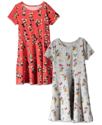 Disney Minnie Mouse Mickey Girls 2 Pack Dresses Red / Grey Toddler| Child