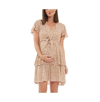 Ripe Maternity Brook Layered Tie Up Dress Nutmeg