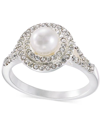 Charter Club Silver-Tone Pave & Imitation Pearl Halo Ring, Created for Macy's