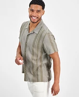 Guess Men's Rhodes Textured Stripe Dobby Button Down Camp Shirt