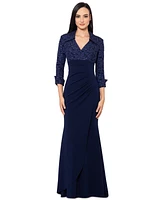 Xscape Women's Collared V-Neck Jacquard Dress