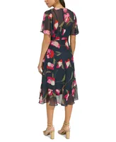 Calvin Klein Women's Flutter-Sleeve Faux-Wrap Dress