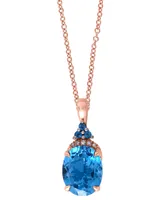 Effy London Blue Topaz (3-1/6 ct. t.w.) & Diamond Accent Oval 18" Pendant Necklace 14k Rose Gold