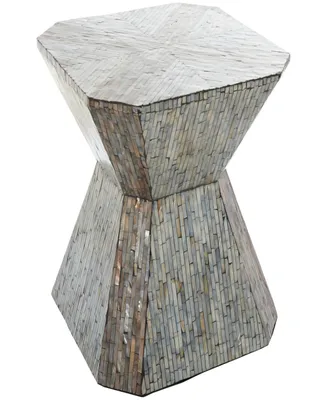 Rosemary Lane 16" x 16" x 20" Mother of Pearl Geometric Linear Mosaic Pattern Hourglass Accent Table