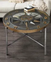 Rosemary Lane 43" x 43" x 19" Metal Compass Inspired Gear Details Coffee Table