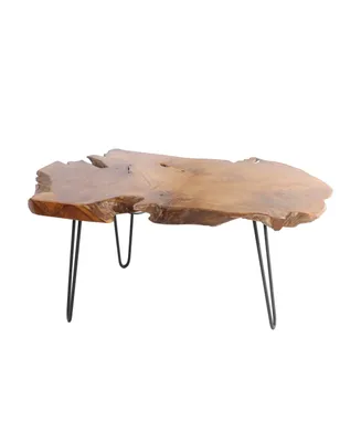 Rosemary Lane 43" x 24" x 17" Teak Wood Handmade Live Edge Black Metal Hairpin Legs Coffee Table