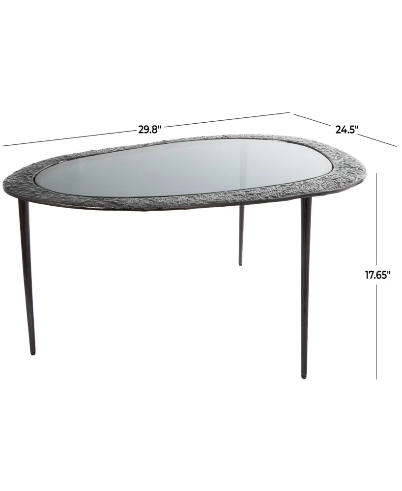 Rosemary Lane 30" x 25" x 18" Aluminum Abstract Oval Shaped Shaded Glass Top and Detailed Engravings Coffee Table