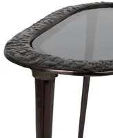 Rosemary Lane 23" x 15" x 23" Aluminum Abstract Oval Shaped Shaded Glass Top and Detailed Engravings Accent Table