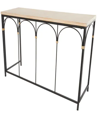 Rosemary Lane 43" x 15" x 31" Wooden Arched Wood Zig Zag Patterned Top and Rattan Accents Console Table