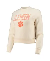 Women's Alternative Apparel Cream Distressed Clemson Tigers Eco-Teddy Baby Champ Tri-Blend Sweatshirt