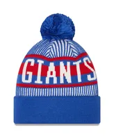 Men's New Era Royal New York Giants Striped Cuffed Knit Hat with Pom