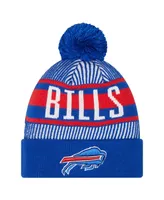 Youth Boys and Girls New Era Royal Buffalo Bills Striped Cuffed Knit Hat with Pom