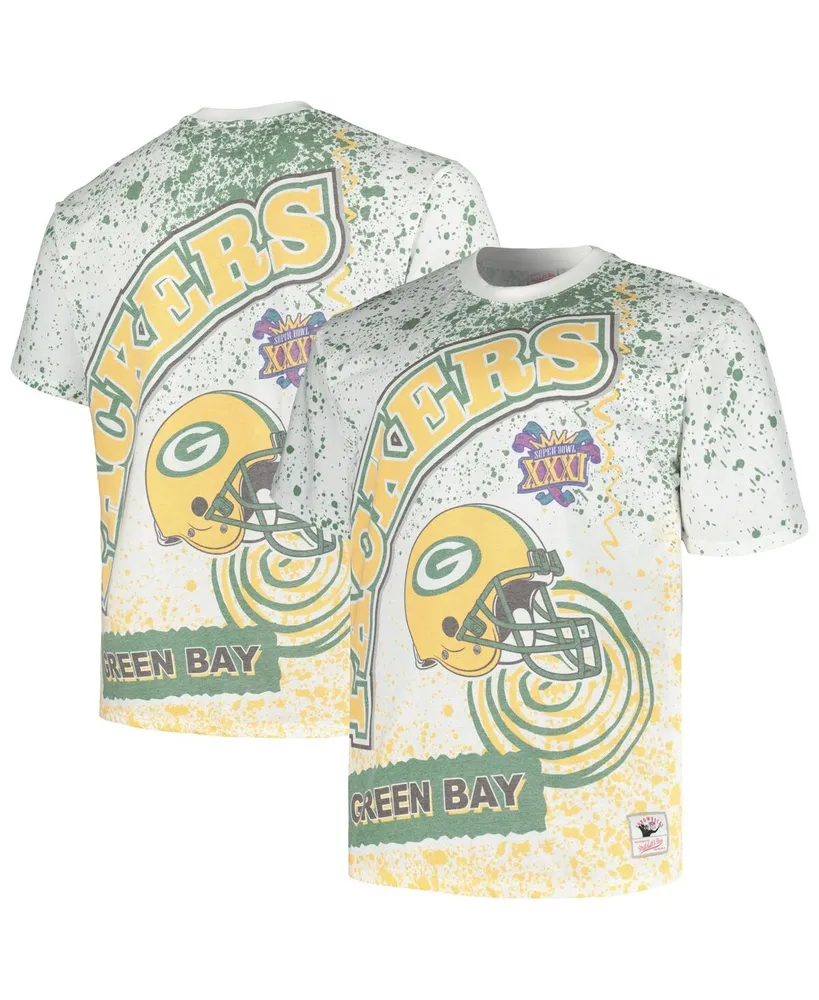 Men's Mitchell & Ness White Green Bay Packers Big and Tall Allover Print T-shirt