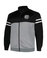 Men's Fanatics Black, Heather Gray Brooklyn Nets Big and Tall Pieced Stripe Raglan Full-Zip Track Jacket