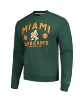 Men's League Collegiate Wear Green Distressed Miami Hurricanes Bendy Arch Essential Pullover Sweatshirt