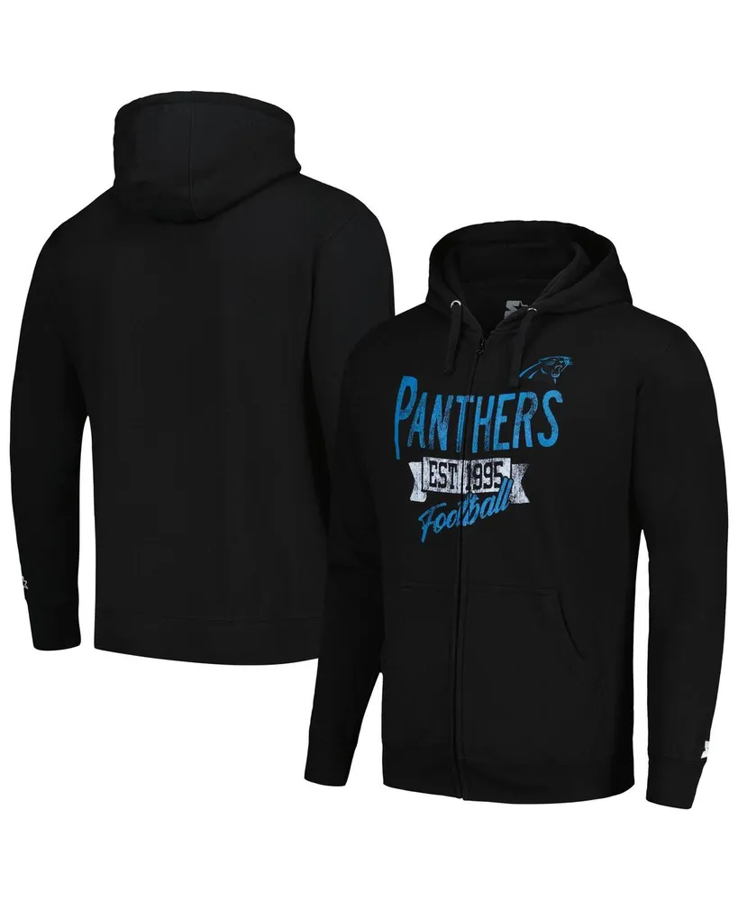 Men's Starter Black Distressed Carolina Panthers Domestic Post Season Full-Zip Hoodie