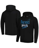 Men's Starter Black Distressed Carolina Panthers Domestic Post Season Full-Zip Hoodie