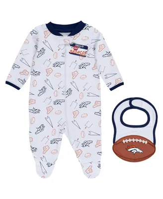 Baby Boys and Girls Wear by Erin Andrews White Denver Broncos Sleep Play Full-Zip Sleeper Bib Set