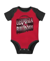 Baby Boys and Girls Mitchell & Ness Black, Red Georgia Bulldogs 3-Pack Bodysuit, Bib Bootie Set