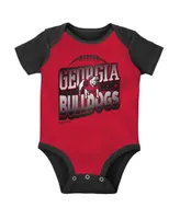 Baby Boys and Girls Mitchell & Ness Black, Red Georgia Bulldogs 3-Pack Bodysuit, Bib and Bootie Set