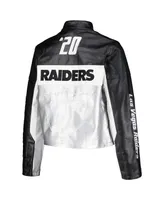 Women's The Wild Collective Black Las Vegas Raiders Faux Leather Full-Zip Racing Jacket