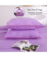 3 Piece Pom Pom Soft Washed Microfiber Duvet Cover Set