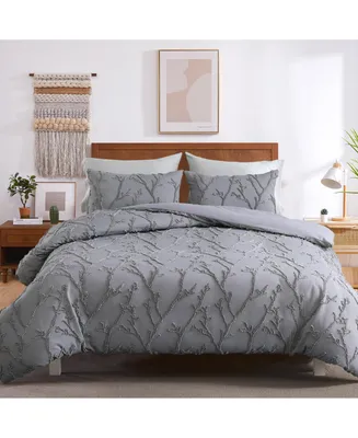 3 Piece Shabby Chic Branches Tufted Duvet Cover Set, Queen
