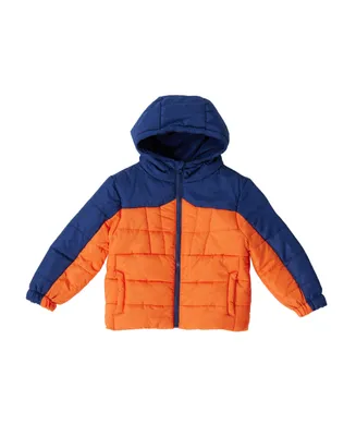 Bear paw Little Boys Color block Fleece Lined Puffer Coat with Hood