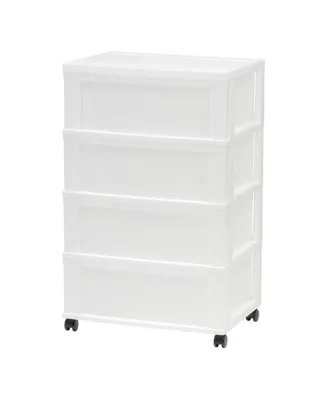 Iris Usa 4 Drawer Plastic Wide Storage Chest with 4 Casters, White/Natural